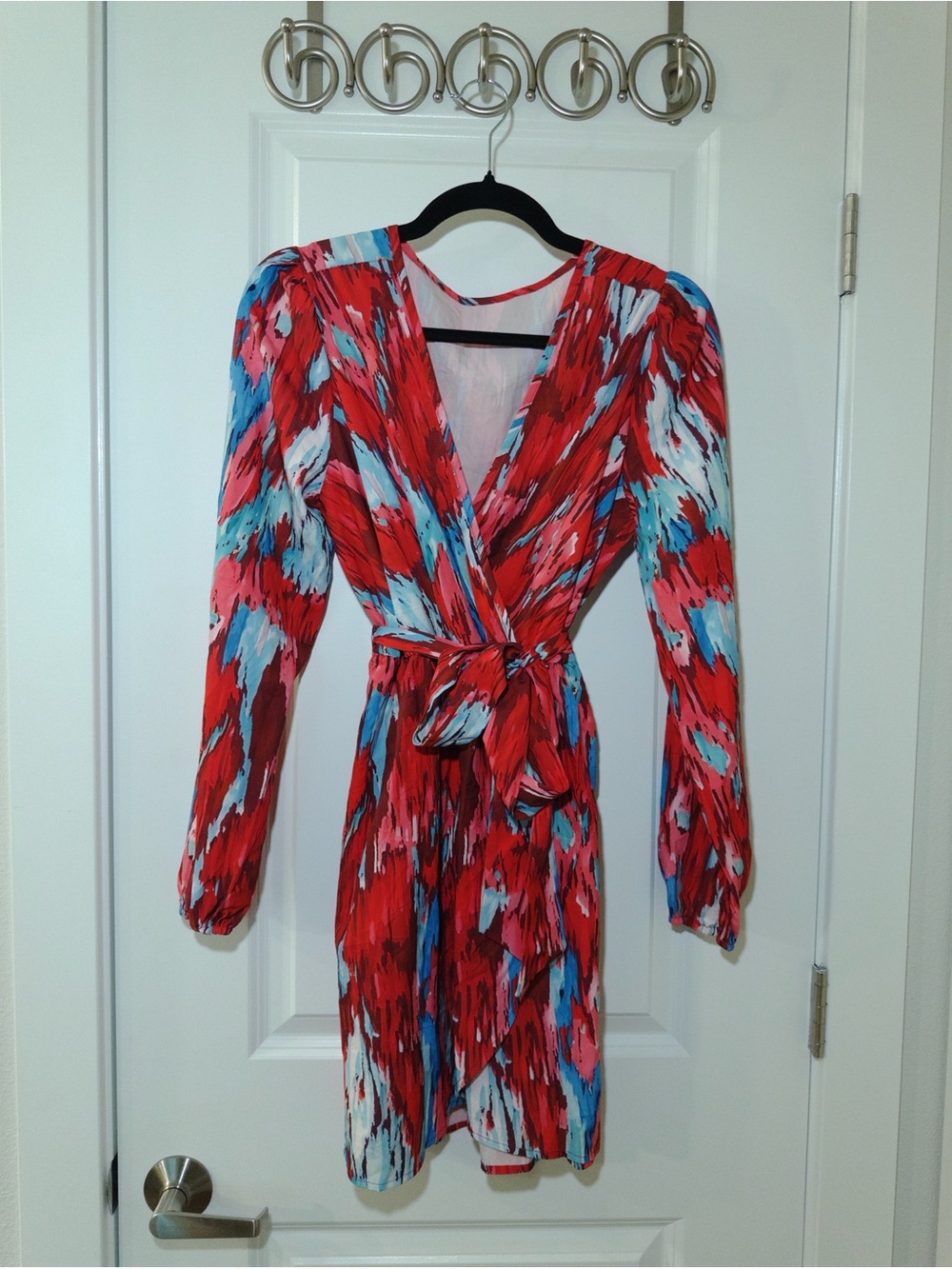 Vibrant Red Abstract Print Wrap Dress